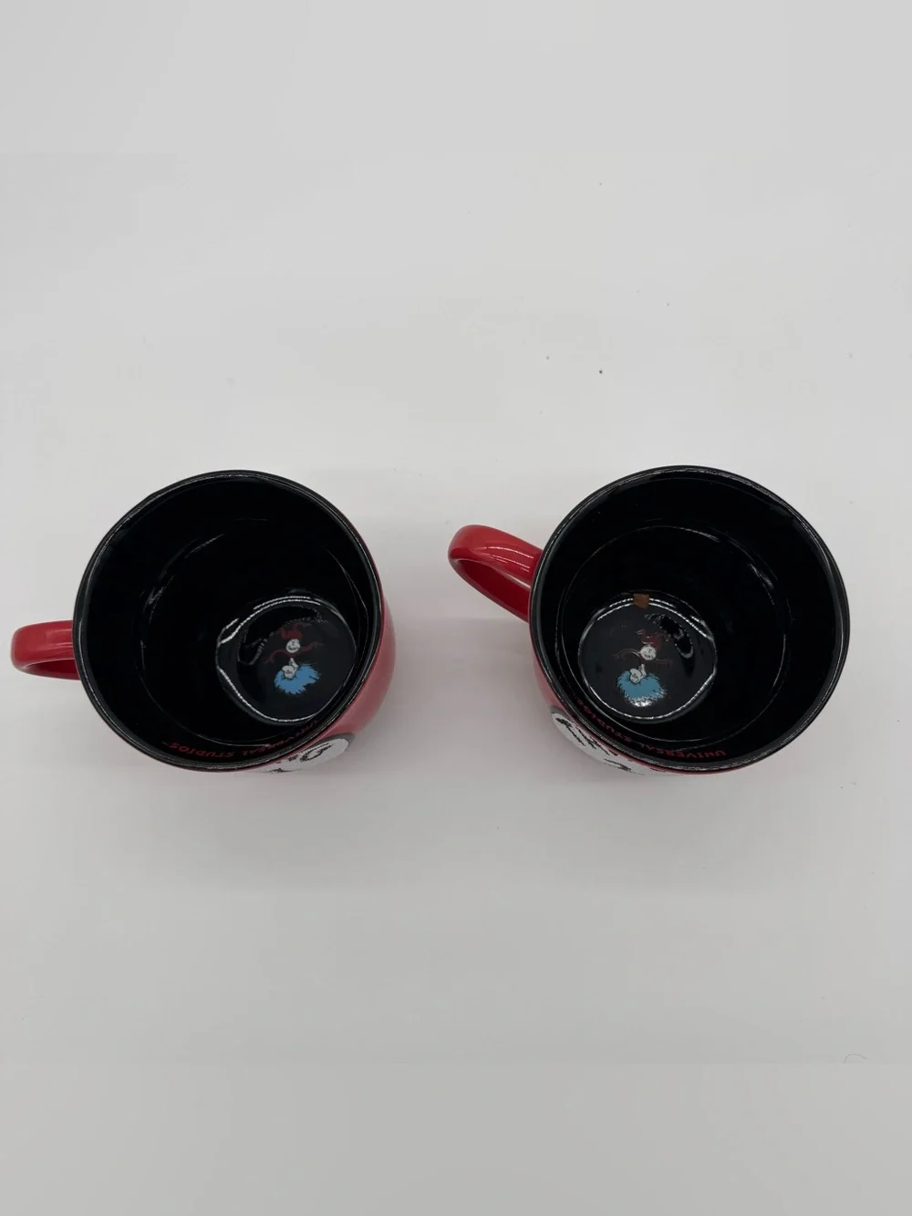 Dr Seuss Thing 1 & Thing 2 Coffee Tea Cup Mugs Universal Studios Cat In The Hat